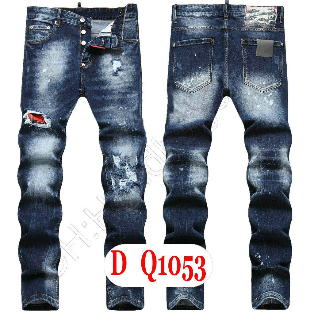 Mens Jeans Luxury Italy Designer Denim Jeans Men Embroidery Pants DQ21039 Fashion Wear-Holes splash-ink stamp Trousers Motorcycle riding Clothing US28-42/EU44-58