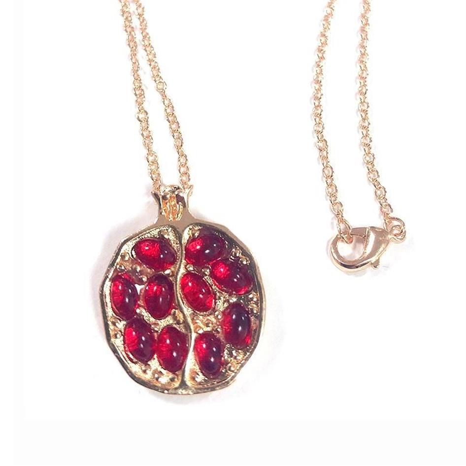 Ожерелья с подвесками, винтажное ожерелье с фруктами и свежим красным гранатом, классическое золотого цвета, ювелирные изделия из смолы и граната для женщин Gift229t