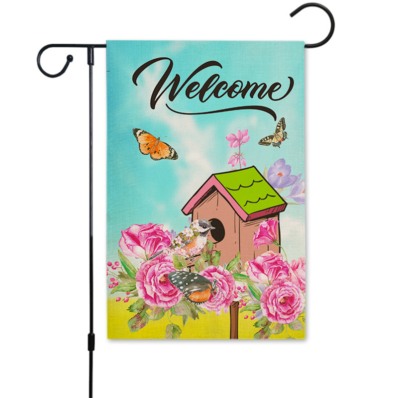 Fleur plante papillon jardin drapeau cour drapeaux printemps été bienvenue plage cour bannière jardin décoration lin matériel P227