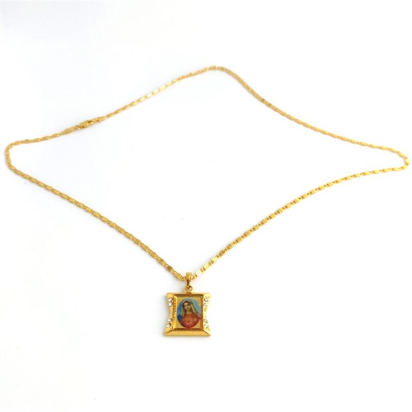 Loyal Holy Pendant Mother 18 K Yellow Solid Gold GF CZ Lady Mary Goddess Icon Fine Necklace Chain 600mm 24 Inch254d