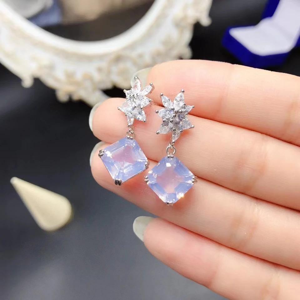 자연광 보라색 자수정 드롭 이어링 웨딩 10mm 12ct 아메티스트 925 실버 이어링 3 층 18k 골드 도금