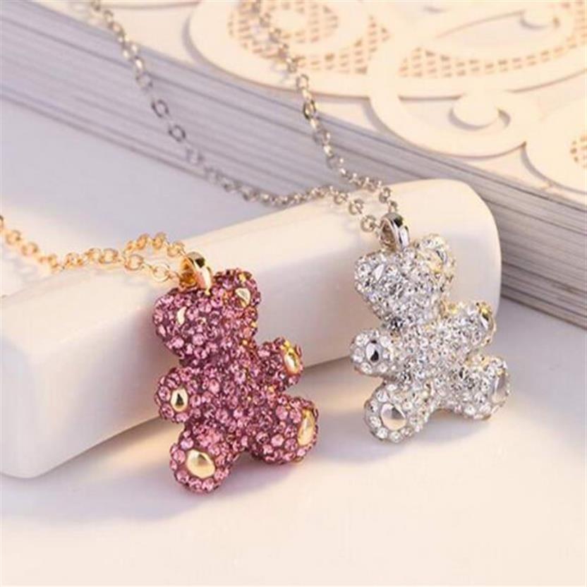 Mode 3D Bear Pendant Necklace Designer Cubic Zirconia Copper Clavicular Chain Top Quality Jewelry Gift J1102 för Women222R