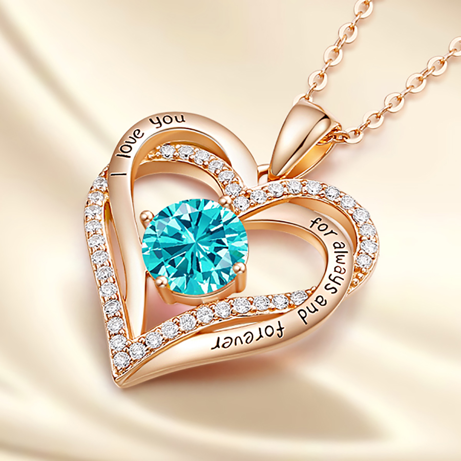 Love Heart Birthstone Necklaces for Women Rose Gold Jewelry for Wife Girlfriend Mom Daughter for Anniversary Birthday Gift