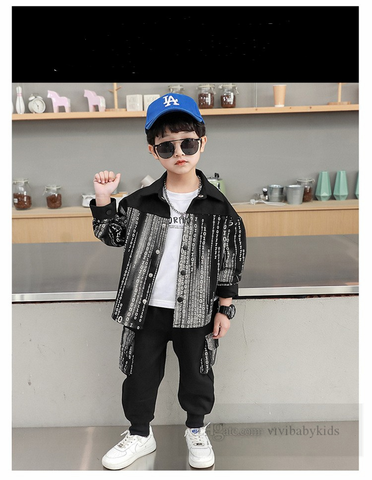 Fashion boys letter printed cargo clothes sets kids lapel long sleeve shirt elastic rib ankers pants 2024 spring children casual outfits Z6710