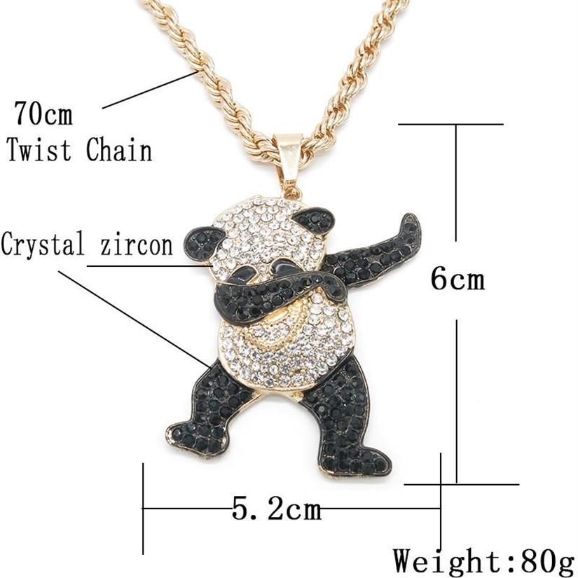 Pendant Necklaces Gold Color Rhinestone Luxury Hip Hop Dancing Funny Animal Panda Iced Out Rock For Mens Jewelry Gifts1266H