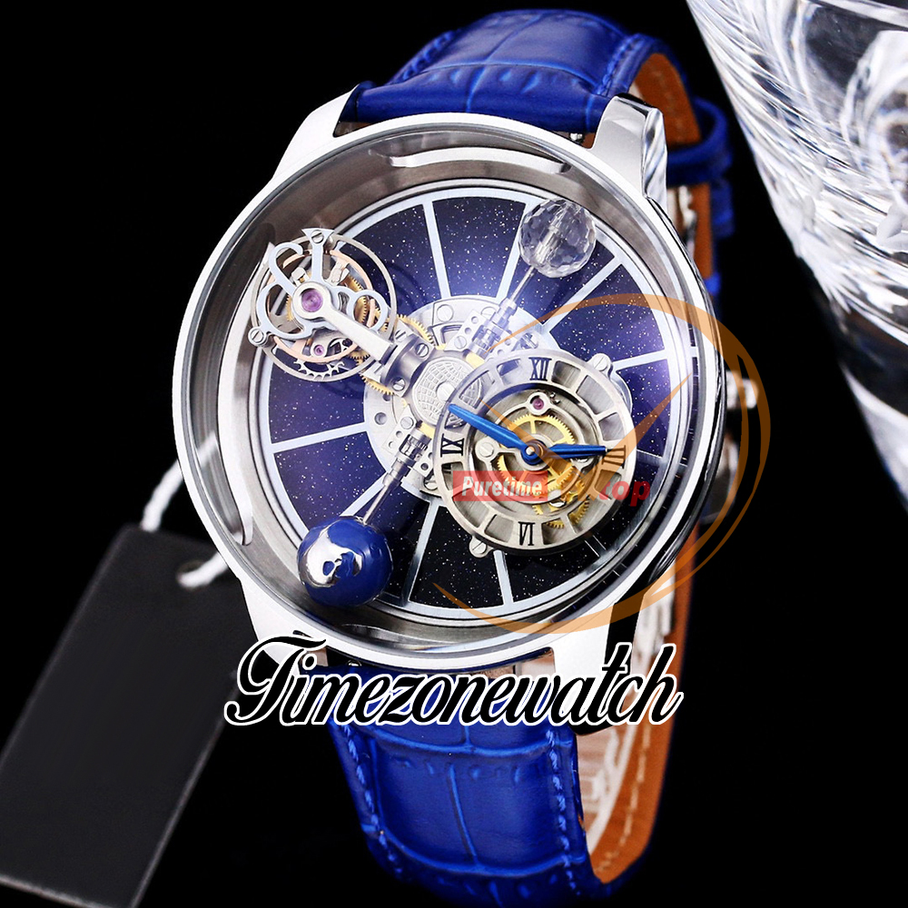 RMF AT100,30. AC Astronomia Tourbillon Reloj mecánico de cuerda manual para hombre Esqueleto Cuerpo celeste Dial Piel de cocodrilo Relojes Super Edition Timezonewatch A05C