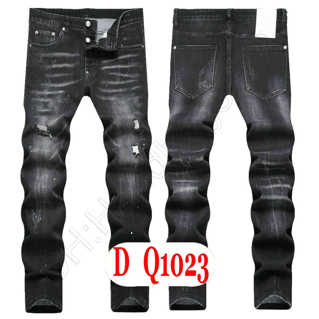 Mens Jeans Luxury Italy Designer Denim Jeans Män broderibyxor DQ2095 Fashion Wear Holes Splash-Bink Stamp Byxor Motorcykel Ridningskläder US28-42/EU44-58