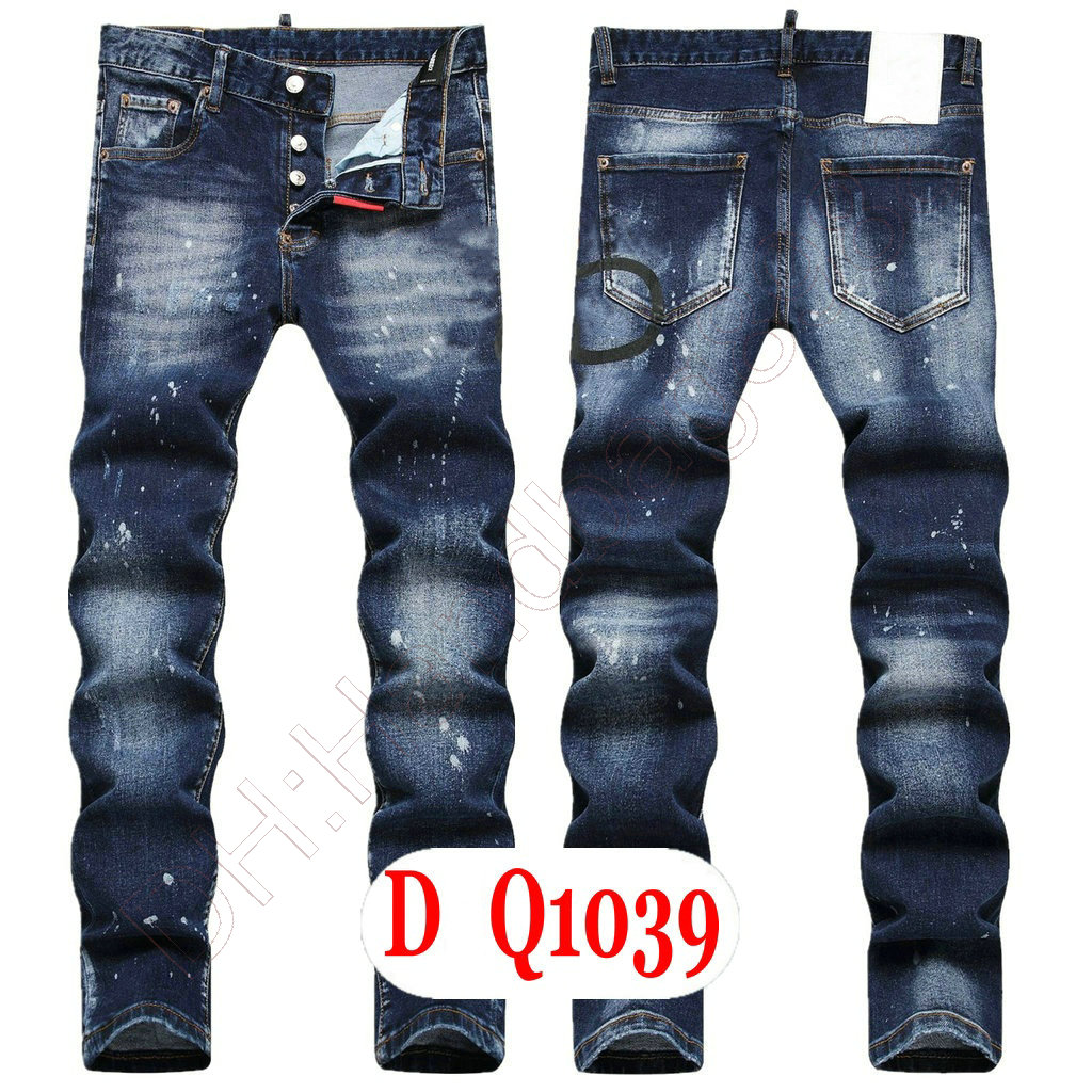 Mens Jeans Luxury Italy Designer Denim Jeans Män broderibyxor DQ21031 Fashion Wear Holes Splash-Bink Byxor Motorcykel Ridningskläder US28-42/EU44-58