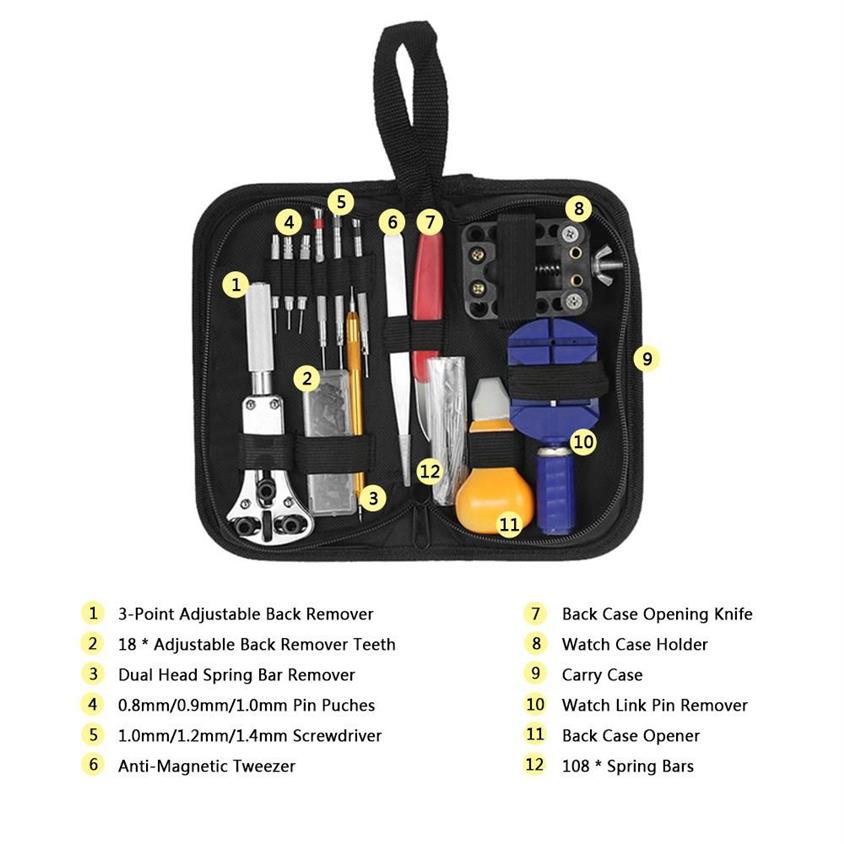 Professionell Watch Reparation Tool Kit Case Opener Link Remover Spring Bar Set Arvur Reparationssatser Set för Watch261E