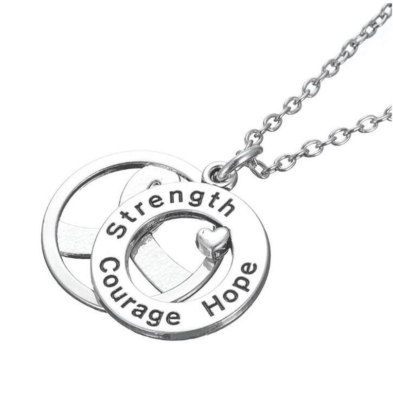 GX055 Cancer Awareness Purper Ribbon Silver Plated Strength Hope Courage love letters hollow round Pendant Necklace For Gift258U
