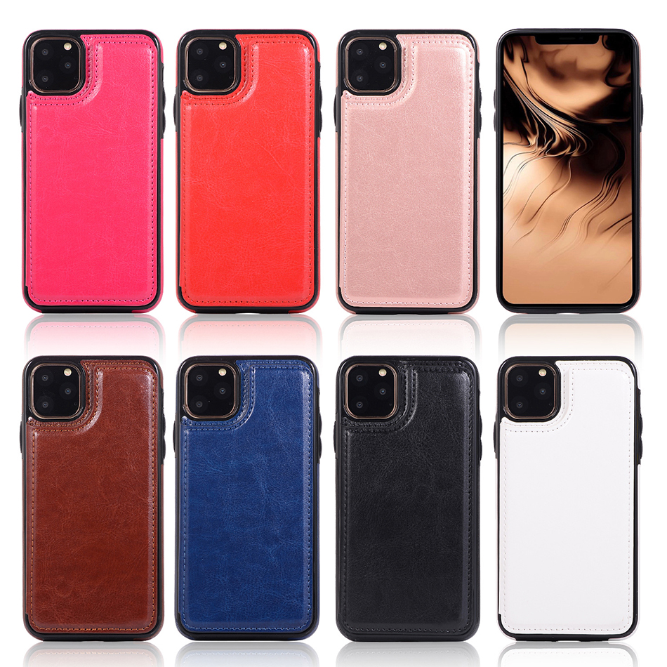 Luxury Retro Pu Leather Wallet Case för iPhone 15 14 13 12 11 Pro Max SE X XR XS 8 Plus Samsung S20 Ultra A50 Kickstand Multi Card Holder Slots Cover Cover