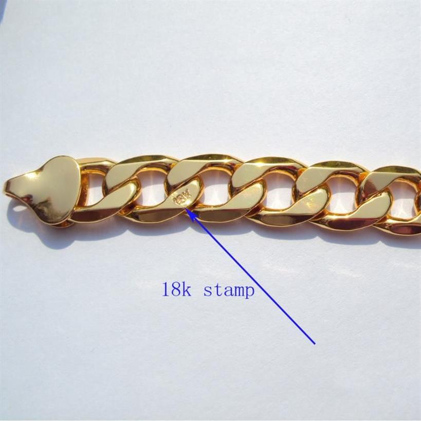 24 żółte stałe złote autentyczne wykończenie 18 K Stłoczony 10 mm drobny krawężnik łańcuch łańcucha łącza męskiego Męski