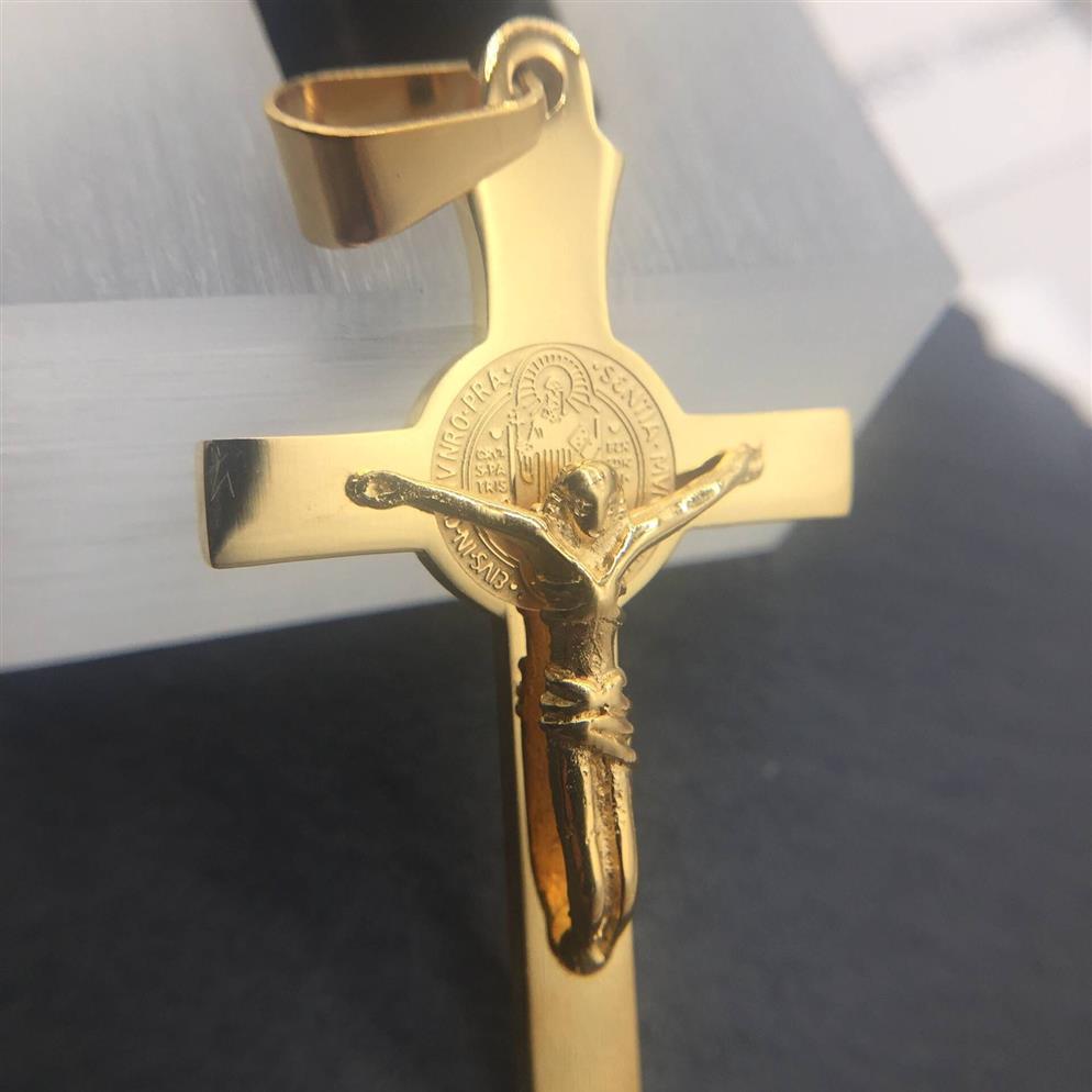 Hip Hop 18K Gold filled Cross Pendant Necklace Religious Iced Out titanium steel Crucfix Necklace Jewerly For Men women 329b