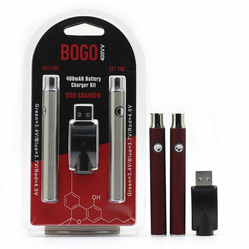 BOGO préchauffer la batterie Vape 400 mah tension réglable Double Batteries avec chargeur USB Kit Blister pour stylo à fil 510