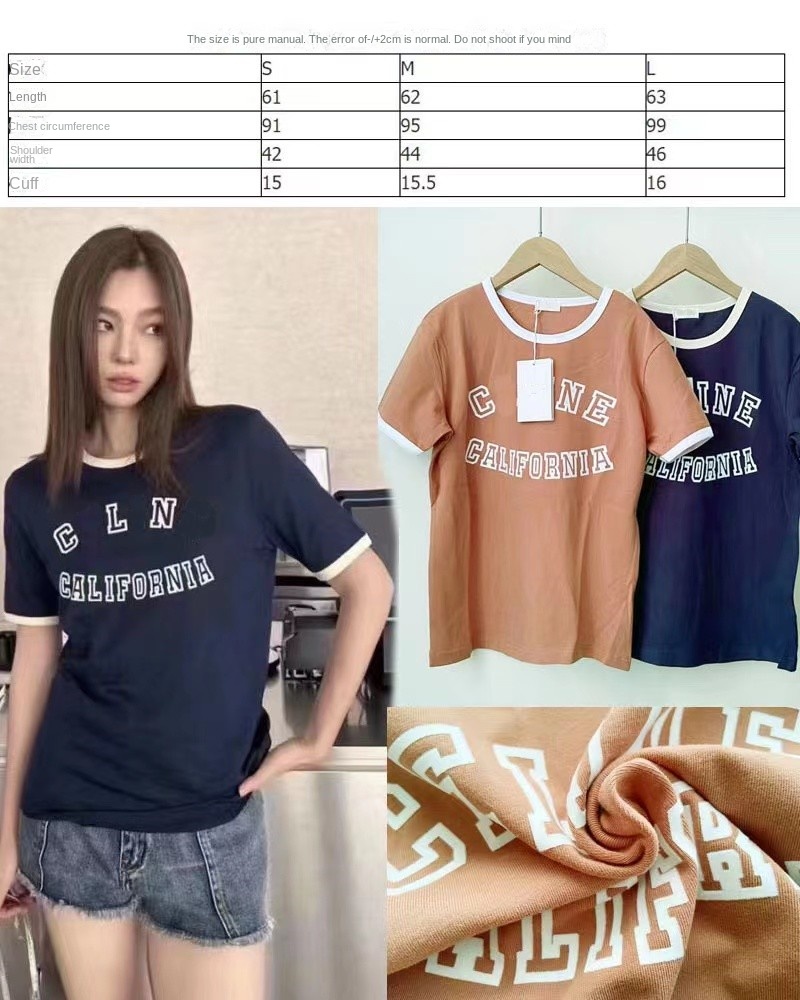 Render Women`s Fashion Trend Luxury T-shirt Top 100% Pure Cotton Printed Pullover Breathable, Antibacterial and Sweat-absorbing Designer Clothes Women