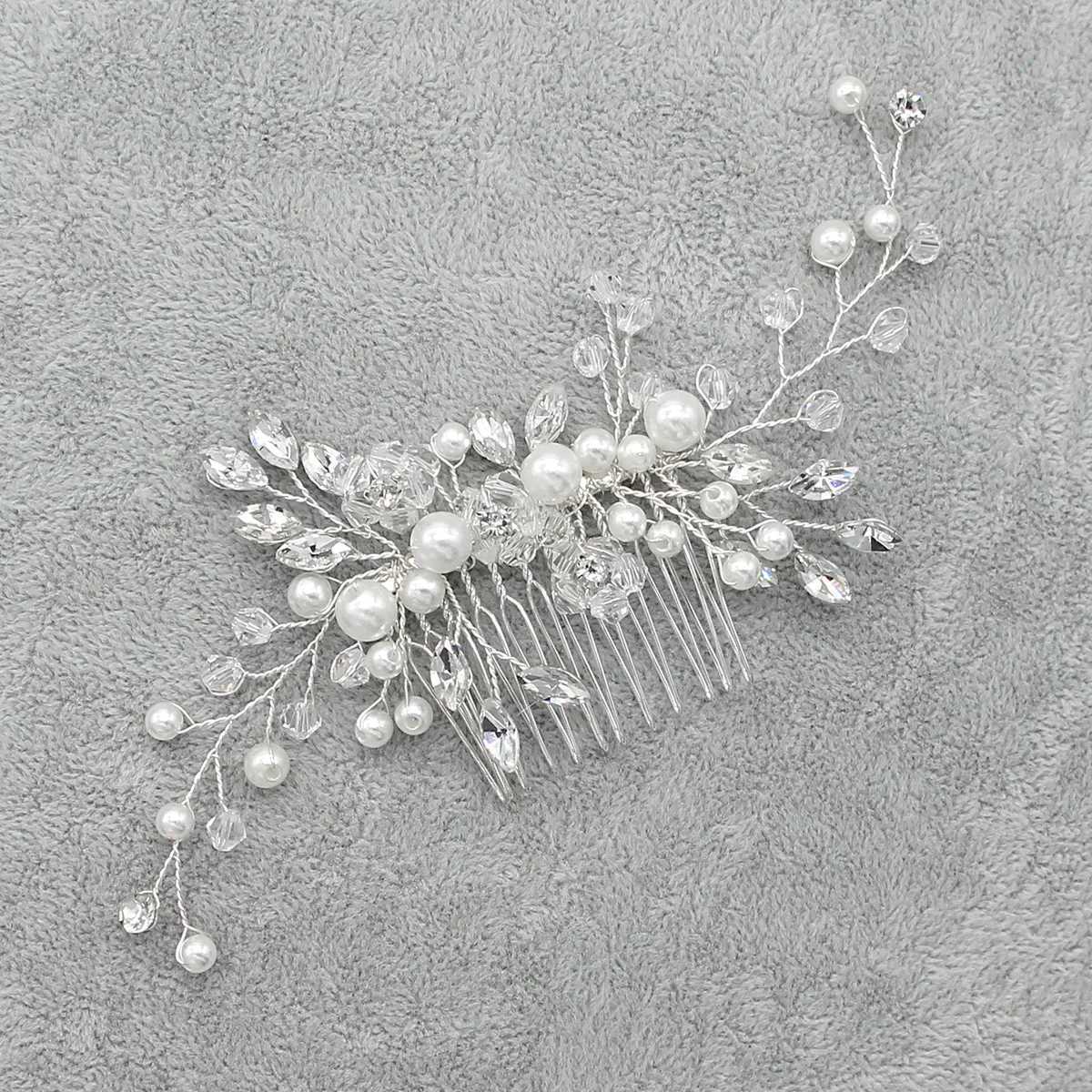 Bandeaux couleur argent perle strass peignes à cheveux de mariage accessoires de cheveux pour femmes accessoires ornements de cheveux bijoux casque de mariée