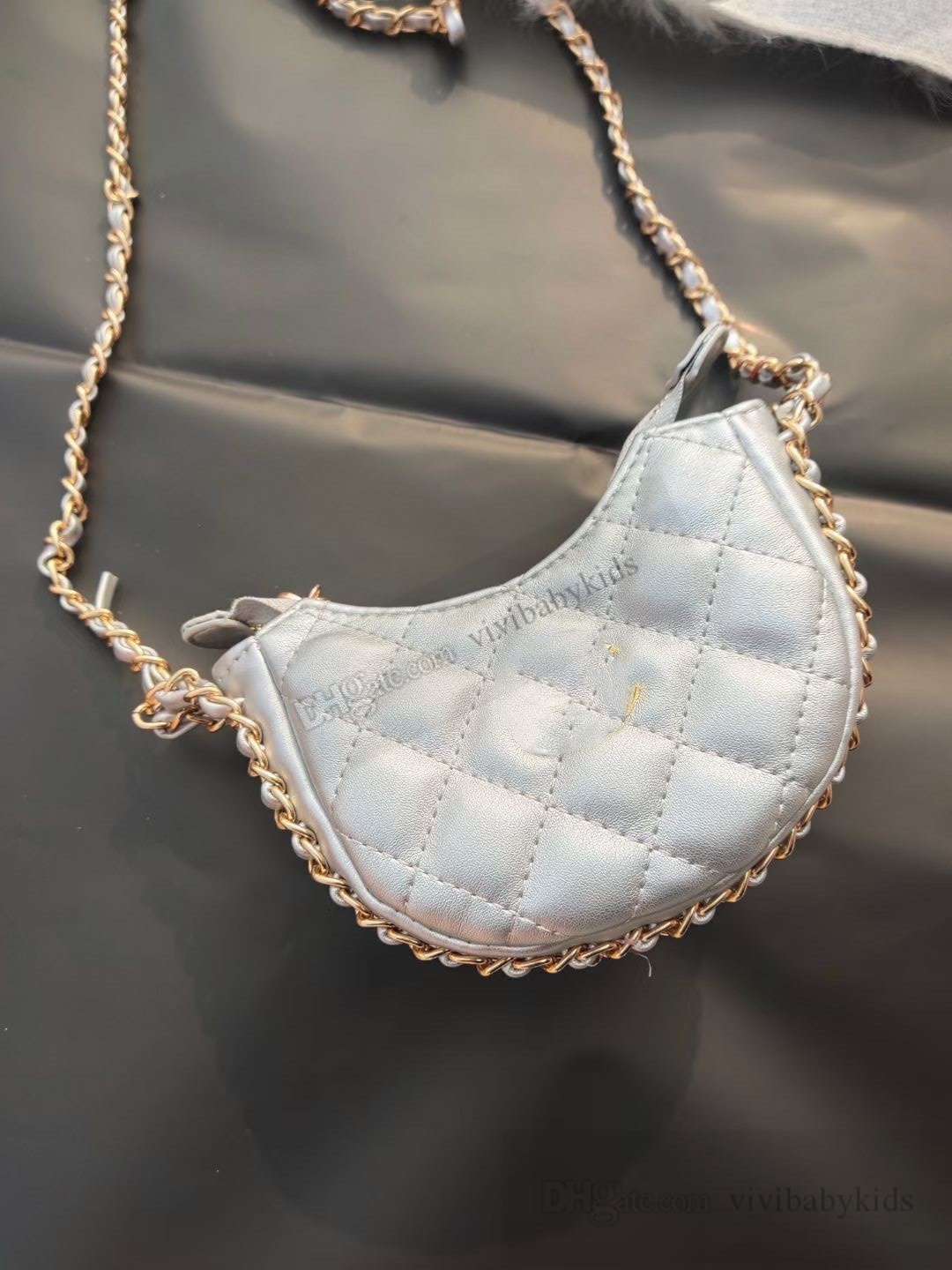 Fashion children diamond checkered handbags INS girls metal letter chain one shoulder bags kids PU leather crossbody bag S1032