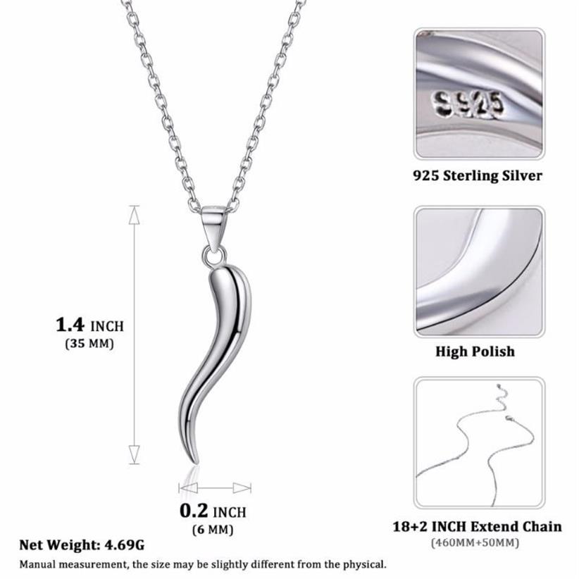 Pendanthalsband italienska hornhalsband 925 Sterling Silver 18 Kabelkedja Cornicello Cornetto Amulet Jewelry P13274B276P