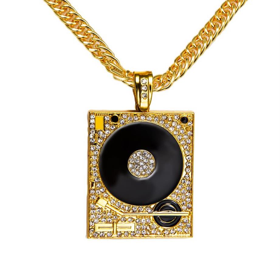 DJ fonógrafo grande pingente colar masculino jóias hiphop corrente ouro prata cor música hip hop rock rap colares dos homens jóias230c