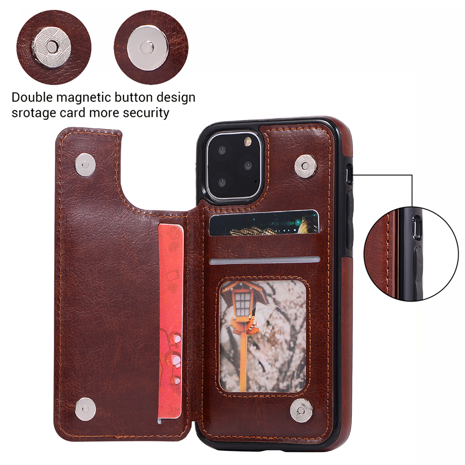 Luxury Retro Pu Leather Wallet Case för iPhone 15 14 13 12 11 Pro Max SE X XR XS 8 Plus Samsung S20 Ultra A50 Kickstand Multi Card Holder Slots Cover Cover