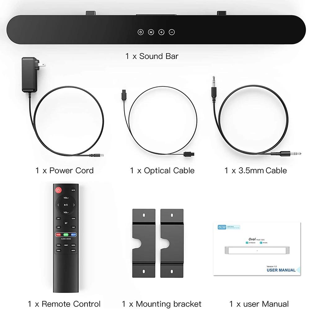 Högtalare 60W TV Soundbar Wired och Wireless Bluetooth 5.0 Högtalare Hemmabio stereo -ljudstång Byggt subwoofers med fjärrkontroll