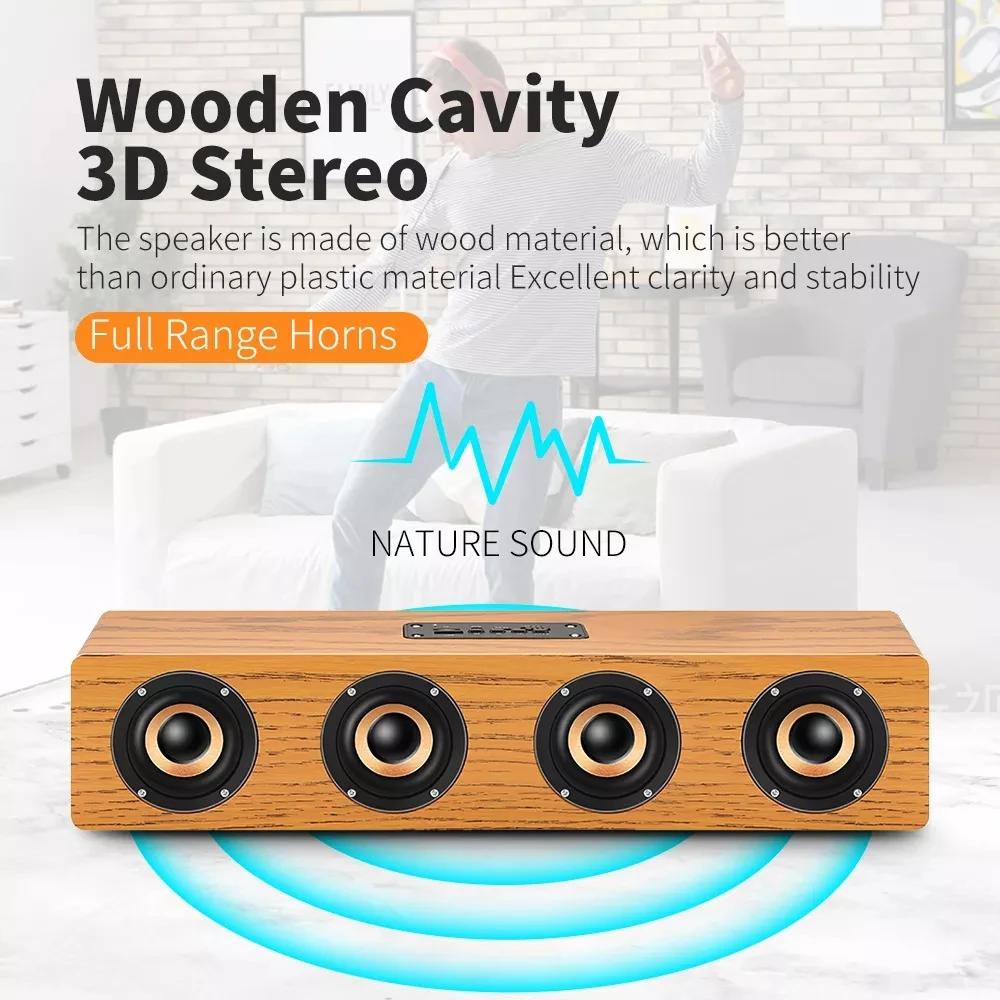 Soundbar 20W HiFi Bluetooth -högtalare Trådlös stereo Subwoofer Radio Multifunktion Sound Bar Altavoz Wood Home TV Speaker Hands Free Aux