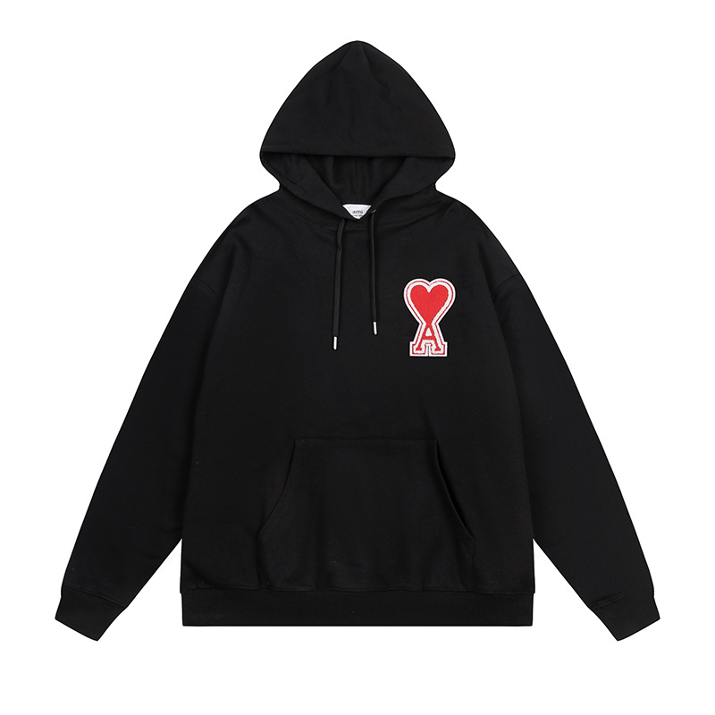 desiger Hoodie em preto e vermelho com capuz com cordão