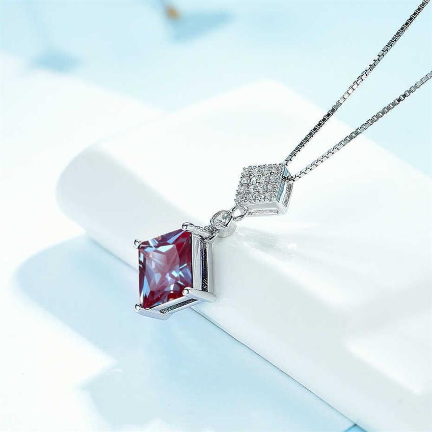 Pingente de pedra preciosa de alexandrite natural para mulheres sólido 925 prata esterlina 585 rosa ouro princesa corte colar para noiva 210706255m