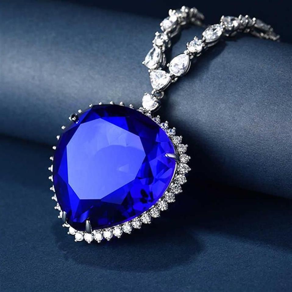 Titanic coeur de l'océan collier pendentif coeur bleu foncé pour les femmes bijoux de mode amoureux Couple saint valentin anniversaire G282c