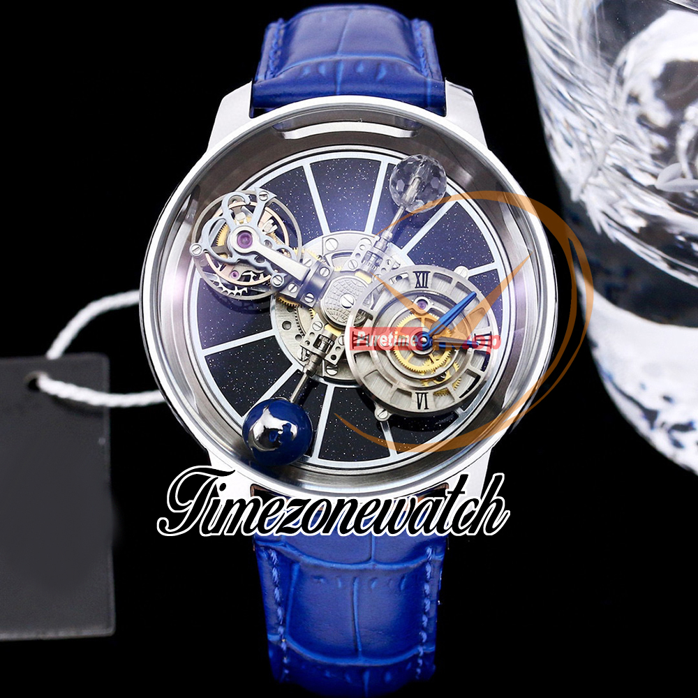 RMF AT100.30. AC Astronomia Tourbillon 기계식 핸드 윈딩 남성 시계 골격 천상 바디 다이얼 악어 가죽 슈퍼 에디션 시계 TimezoneWatch A05C