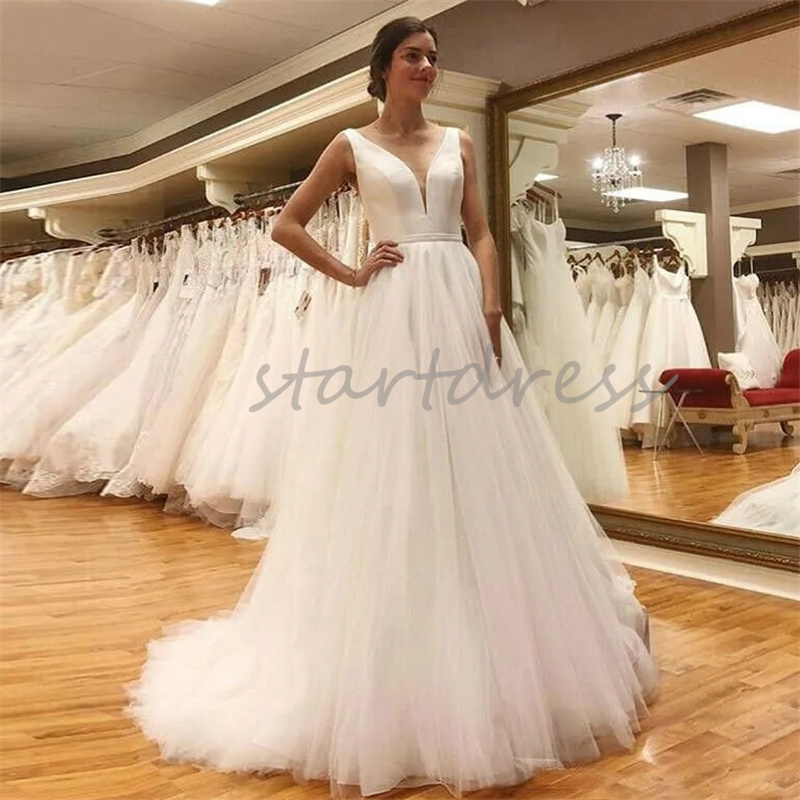 Robe de mariée bohème simple 2024 blanc sans manches Tulle pays robe de mariée élégant sexy dos nu bohème robes de mariée civile Great Gatsby Robe De Mariee Vestio Novia