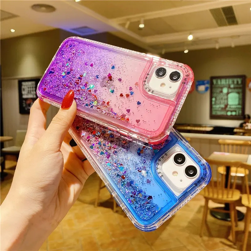 Custodia telefono Glitter Liquid Quicksand iPhone 15 14 12 13 11 Pro Max XR XS Max X 7 8 Plus Cover posteriore PCTPU antiurto sfumata