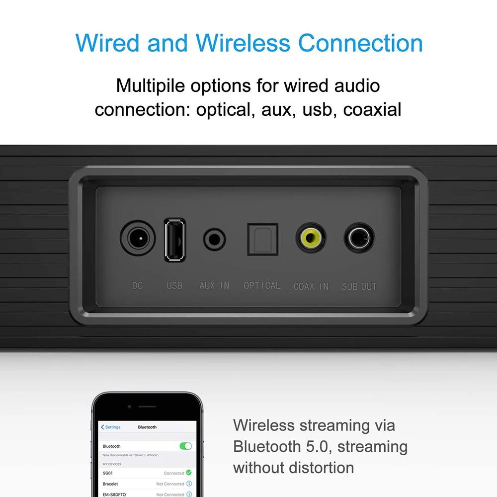 Högtalare 60W TV Soundbar Wired och Wireless Bluetooth 5.0 Högtalare Hemmabio stereo -ljudstång Byggt subwoofers med fjärrkontroll