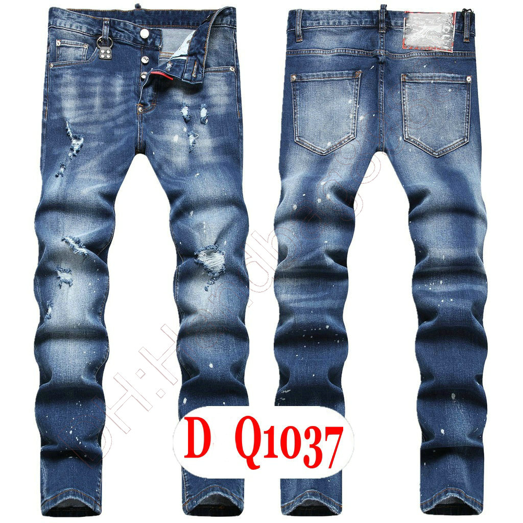 Herren Jeans Luxus Italien Designer Denim Jeans Männer Stickerei Hosen DQ21023 Mode Tragen-Löcher Spritzer-Tinte Stempel Hosen Motorrad Reiten Kleidung US28-42/EU44-58