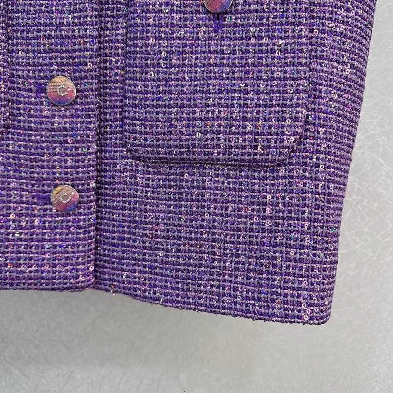 Two Piece Pants Designer Tracksuits helt ny produkt lila fashionabla högkvalitativa utsökta små rutiga handgjorda pärlor tweed cardigan shorts väst zy76