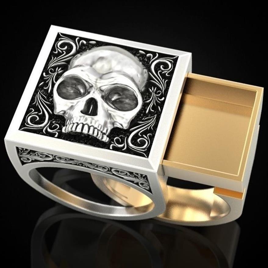 Cluster Rings Unique Vintage Punk Skull Men039s Ring Secret Compartment Memorial Souvenir Cinerary Casket Coffin For Men Hip Ho325297U