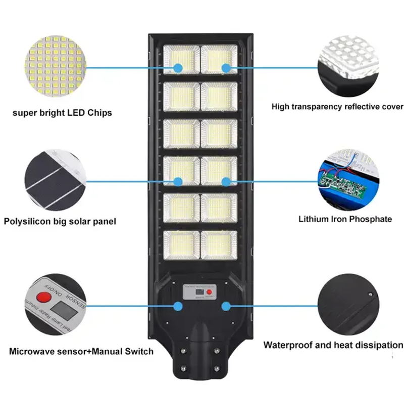 Solar Street Light 800W 1000W 1200W utomhusvattentät fjärrkontrollrörelsesensor Vägglampa för trädgårdsutlandsväg