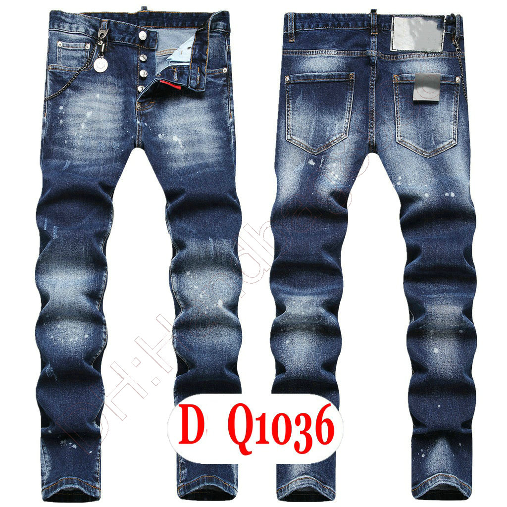 Jeans para hombre Diseñador de Italia de lujo Jeans de mezclilla Hombres Pantalones bordados DQ21035 Moda Wear-Holes Splash-ink Stamp Pantalones Ropa de motociclismo US28-42 / EU44-58