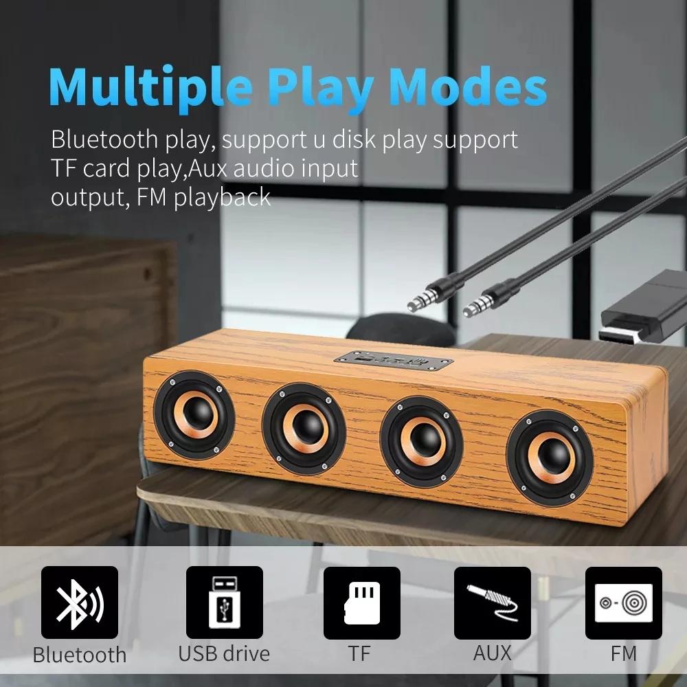 Soundbar 20W HiFi Bluetooth -högtalare Trådlös stereo Subwoofer Radio Multifunktion Sound Bar Altavoz Wood Home TV Speaker Hands Free Aux