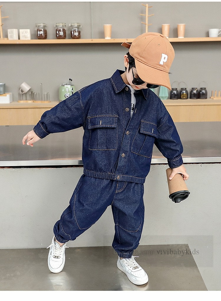 Mode Jungen Denim Cargo Kleidung Sets Kinder Revers Langarm Jacke elastische Rippe Ankers Jeans 2 Stück 2024 Frühling Kinder Casual Cowboy Outfits Z6719