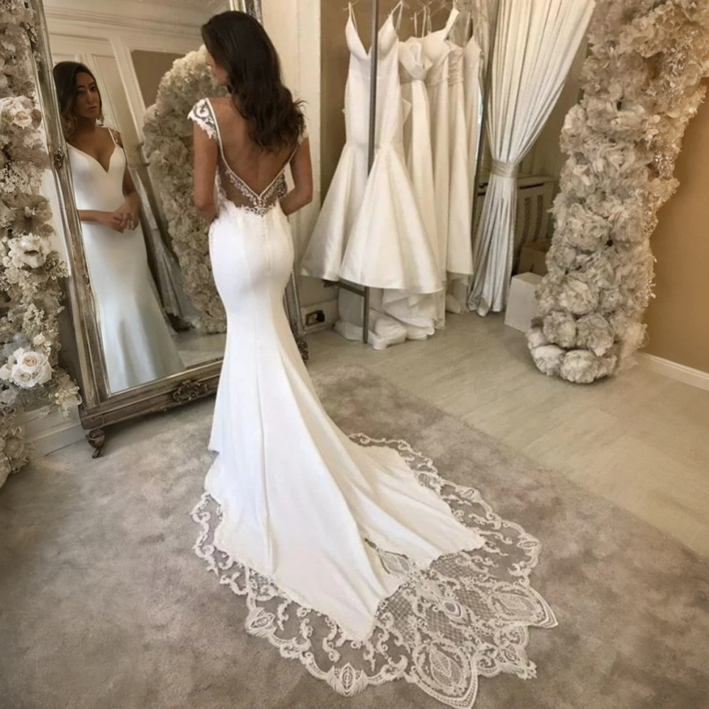 Boho Beach Mermaid Wedding Suknia do panny młodej V SCEK STAGHETTI SEKSY SEKSKIE ZAKRESOWANIE ZAKRESOWANE KONIERUKA SIĘ SATYNE SATYNEK SUNTY MAŁŻEŃSTWA NW040