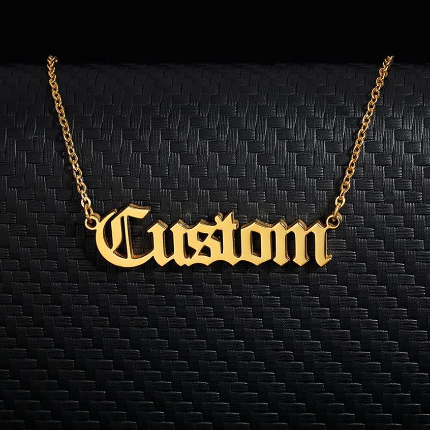 Collane con nome personalizzato inglese antico personalizzato donna uomo Collana con pendente a catena in acciaio inossidabile color oro argento Jewelry263D