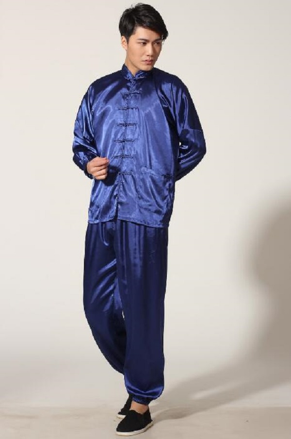 Chińskie tradycyjne Kung Fu Suit Men Wysokiej jakości satynowy tang piżama swobodna suknia domowa samca solidna wu set Sets Kurtka+długie spodnie
