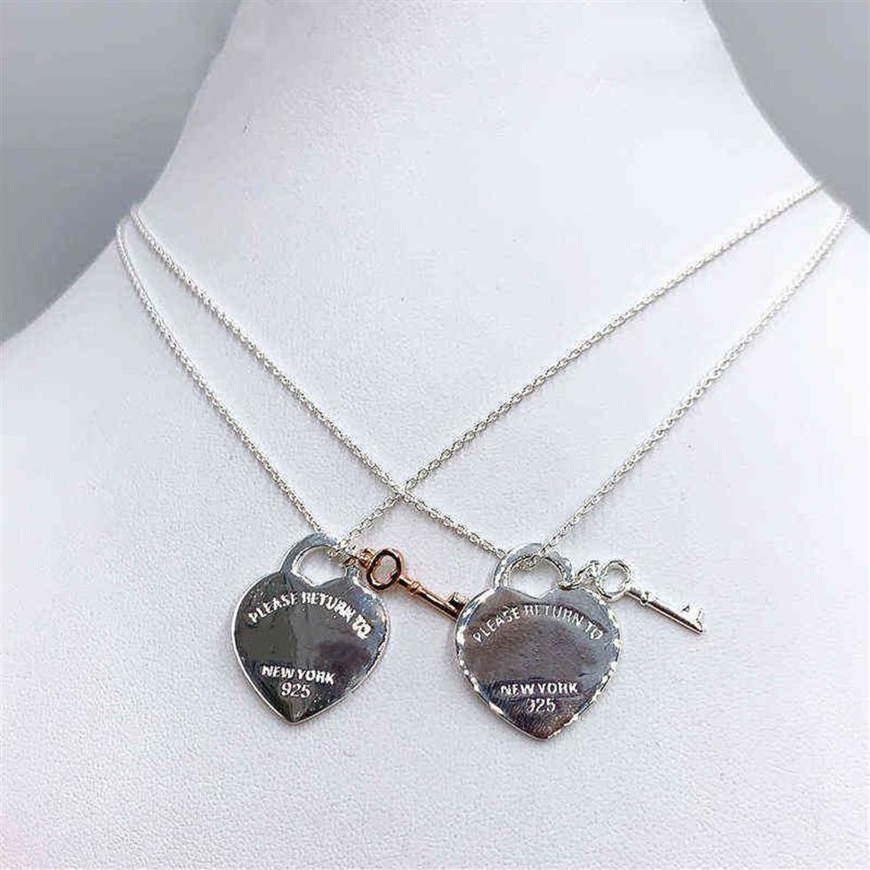 100% S925 Sterling Silver Heart & Key Pendant Trendy Necklaces Women Original Romance High-End Jewelry Valentine Gift H1221256S