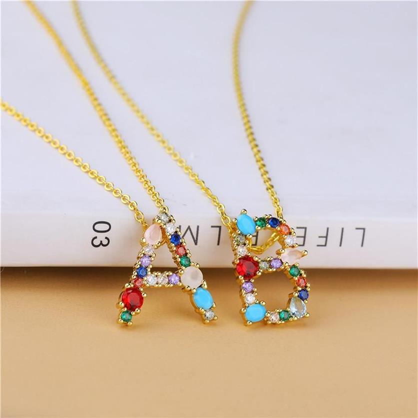 Pendentif Colliers Multicolore CZ Charme Or 26 Alphabet Collier Micro Pave Zircon Lettre A-Z Couple Bijoux Cadeau 255Q