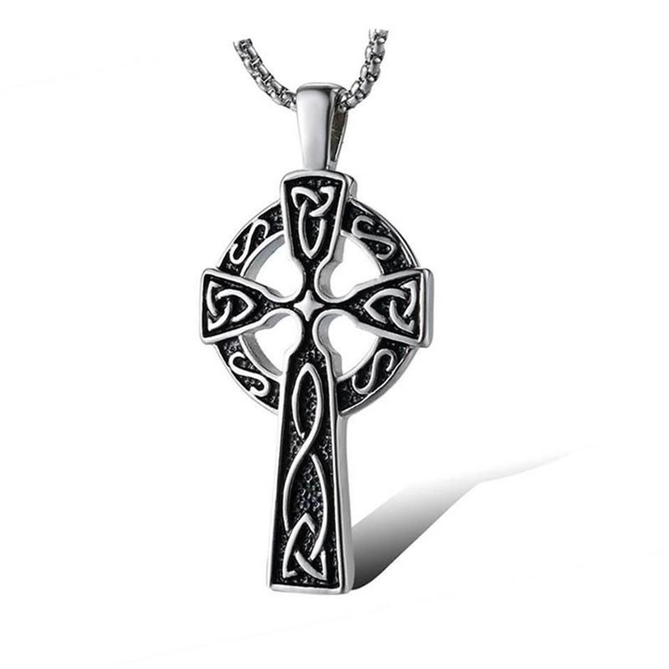 Pendant Necklaces Vintage Viking Irish Concentric Knot Cross Necklace For Men Retro Lrish Celtics Religious Male Jewelry 24Inch290g