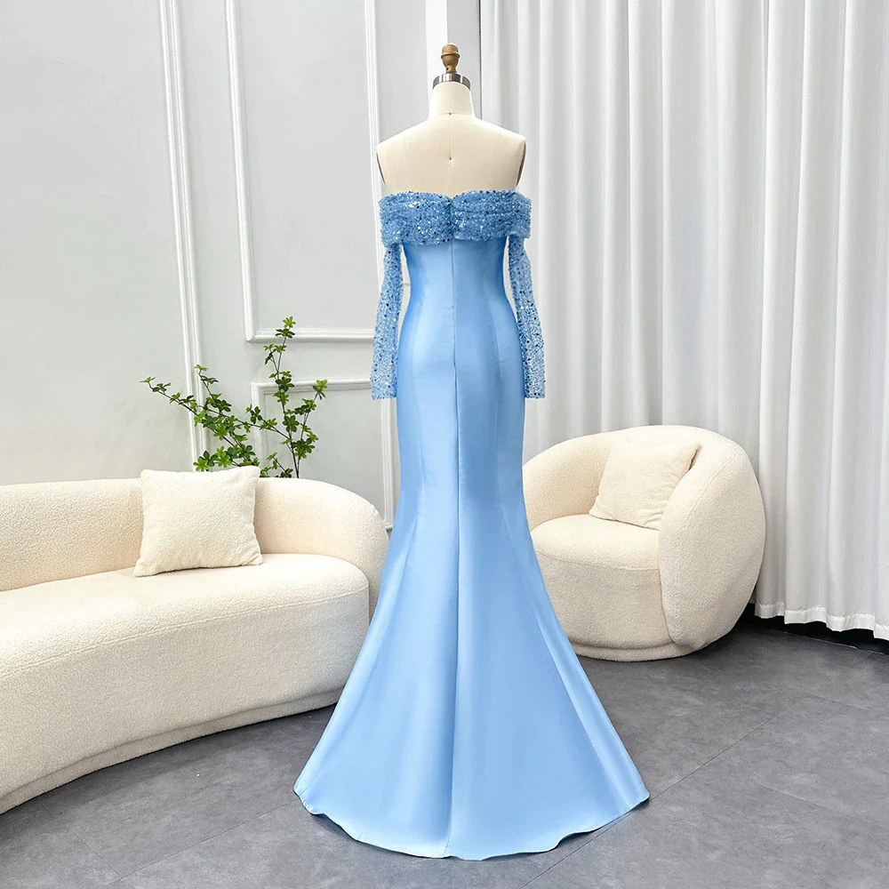 Sky Blue Modern Mermaid prom Dresses Sleeveless Strapless Crystal Beaded Party Dress Plus Size Robe Mariage 2024 YD