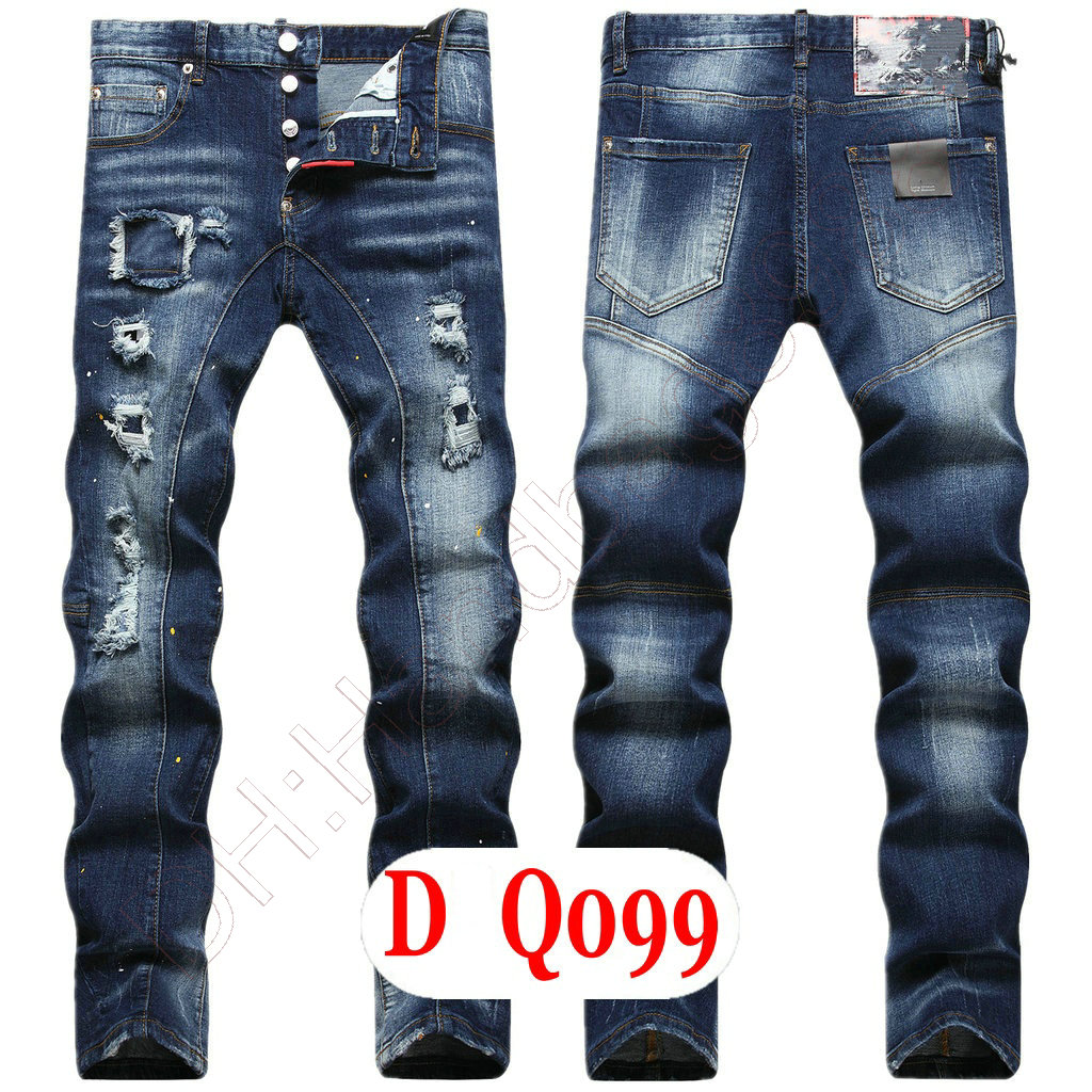 Mens Jeans Luxury Italy Designer Denim Jeans Men Embroidery Pants DQ2095 Fashion Wear-Holes splash-ink stamp Trousers Motorcycle riding Clothing US28-42/EU44-58