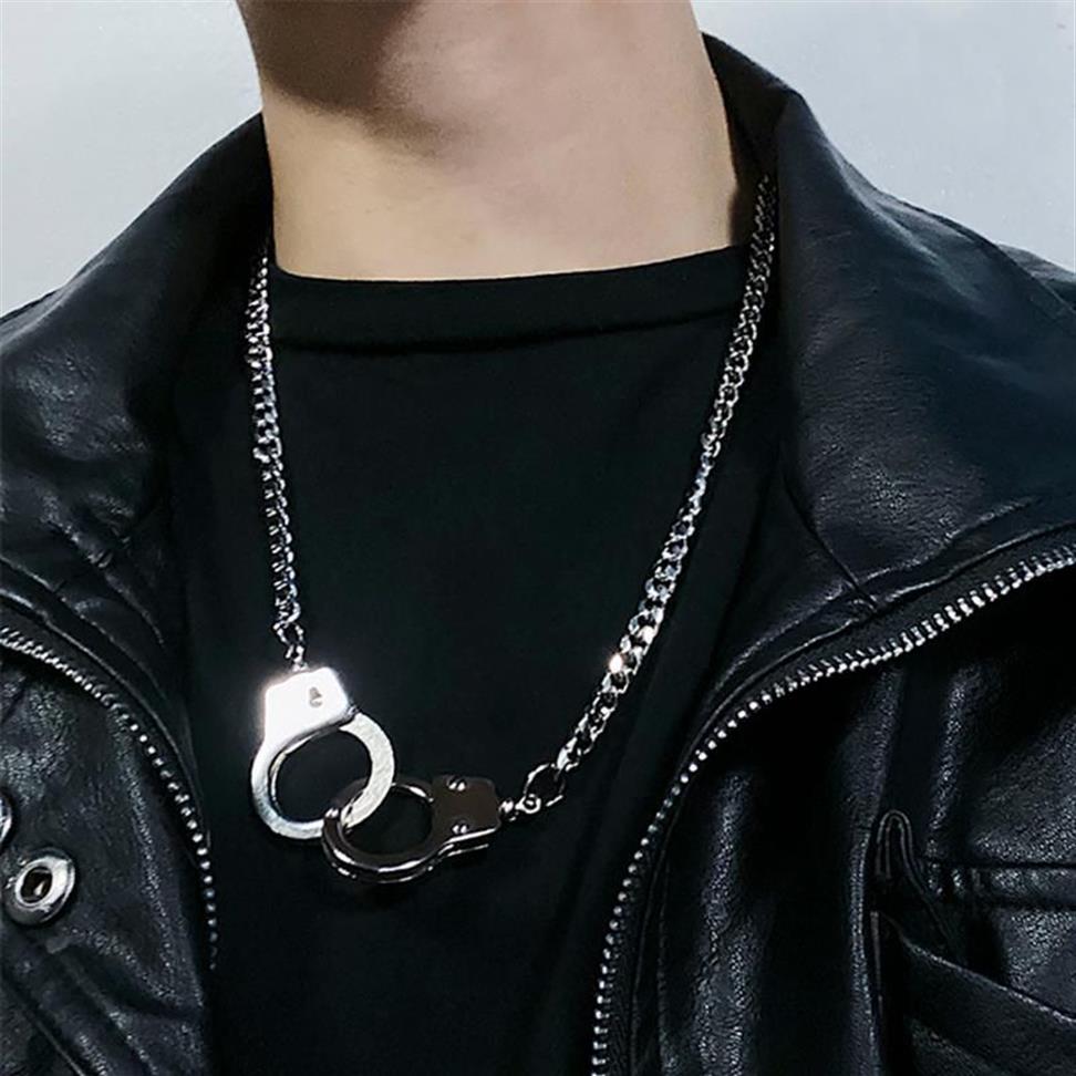 HUANZHI Vintage Punk Handschellen Anhänger Kette Link Klassische Hip Hop Silber Farbe Einfache Stil Paar Halskette Für Männer Jewelry240u
