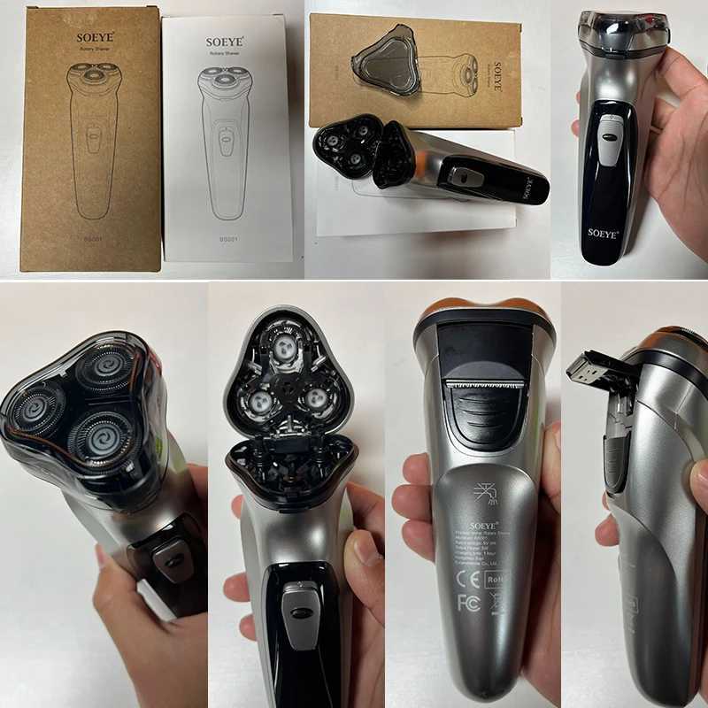 Afeitadora eléctrica Afeitadora eléctrica para hombres Máquina de afeitar SOEYE Recortadora de barba Cuchilla flotante 3D Lavable Máquina para cortar cabello con recarga USB
